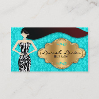 Carte de visite turquoise de coiffeur de damassé