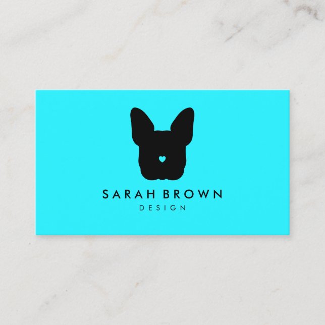 Carte De Visite Turquoise de silhouette de Bulldog (Devant)