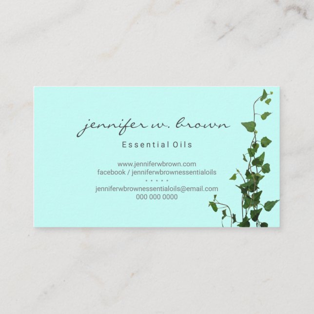 Carte De Visite Turquoise Eau Blue Ivy Plante feuille (Dos)