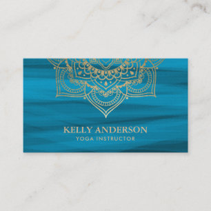Carte De Visite Turquoise et or de mandala de Lotus d'instructeur