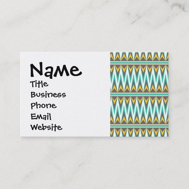 Carte De Visite Turquoise et or Tribal Arrowhead Zigzags Design (Devant)