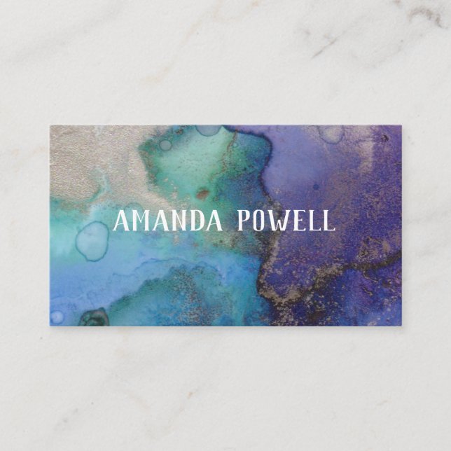 Carte De Visite turquoise et violette jolie aquarelle artistique (Devant)