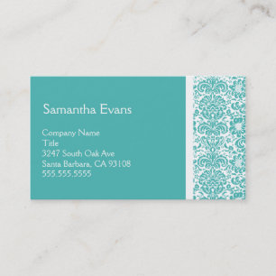Carte de visite Turquoise et White Damask