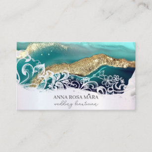Carte De Visite *~* Turquoise Gold Blanc QR Agate AP66 Glam Luxe
