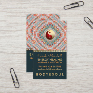 Carte De Visite Turquoise Gold Yin Yang Énergie Guérison Kinesio