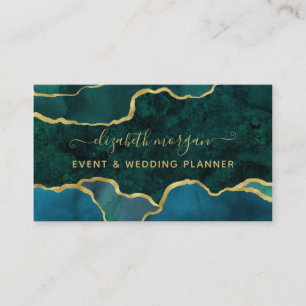 Carte De Visite Turquoise Green Script Marbre Agate Gold Foil Part