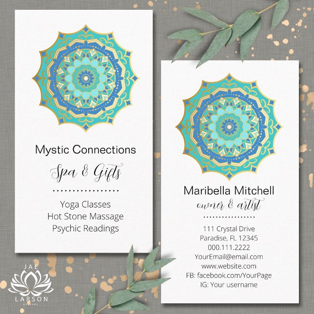 Carte De Visite Turquoise Mandala Energy Healer Yoga Reiki Spa (Créateur téléchargé)