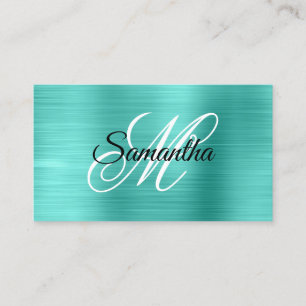 Carte De Visite Turquoise Métallisé Monogramme Fantaisie