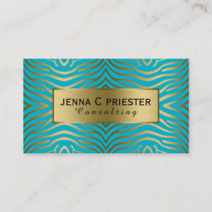 Carte De Visite Turquoise moderne & Gold Zebra Stripes Motif