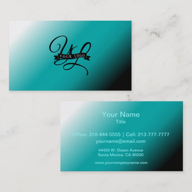 Carte De Visite Turquoise noir blanc Ombre personnalisé (Devant / Derrière)