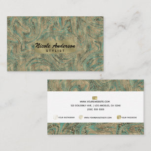 Carte De Visite Turquoise Pailleté Tourbillon Doré & Mi-Etincelant