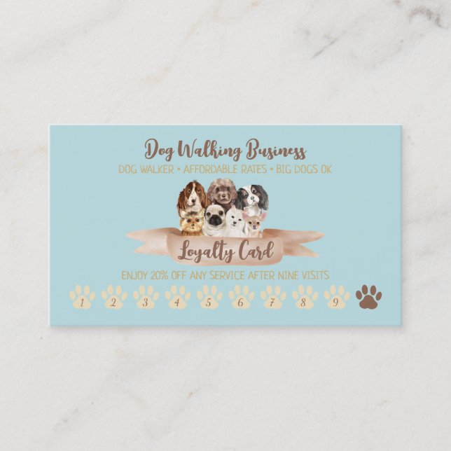 Carte De Visite Turquoise Punch Chien Walker Loyauté rabais Paw (Devant)