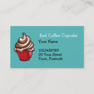 Carte de visite turquoise Red Coffee Cupcake