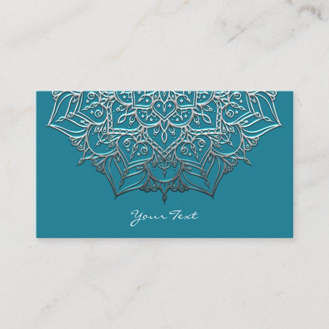 Carte De Visite Turquoise & Silver Mandala Elégant Minimal Marocai (Devant)