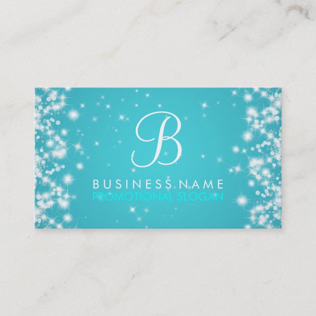 Carte De Visite Turquoise simple de monogramme d'étincelle (Devant)