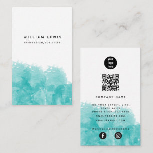Carte De Visite Turquoise Turquoise Aquarelle QR Code Social Media