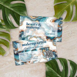 Carte De Visite Turquoise Turquoise Blue Gold Marbre blanc Motif d