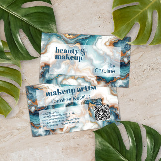 Carte De Visite Turquoise Turquoise Blue Gold Marbre blanc Motif d