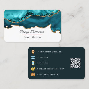 Carte De Visite Turquoise - Turquoise et or Agate Stone QR Code