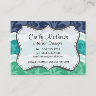 Carte De Visite Turquoise vert, Aqua et Blue Tropical Chevron