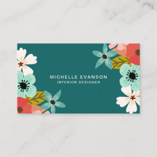 Carte De Visite Turquoise Vert Moderne Floral Colorful Flower Shop