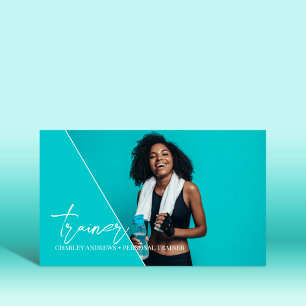 Carte De Visite Turquoise vertical   Photo du code QR de l'entraîn