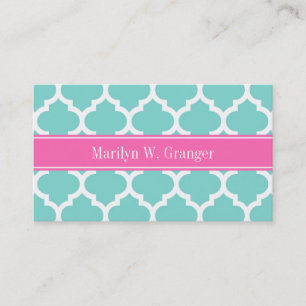 Carte De Visite Turquoise Wht Moroccan #5 Hot Pink2 Nom Monogram