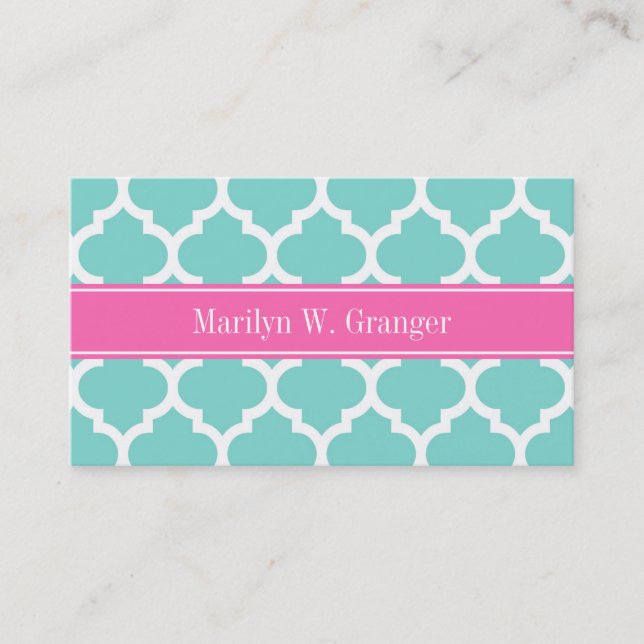 Carte De Visite Turquoise Wht Moroccan #5 Hot Pink2 Nom Monogram (Devant)