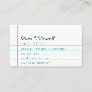 Carte De Visite Tuteur en papier à Carnet à revêtement modifiable