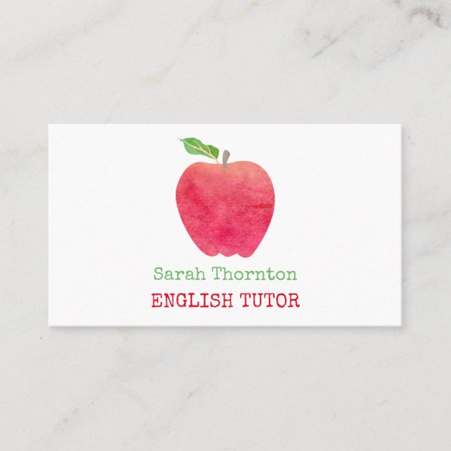 Carte De Visite Tuteur rouge de professeur d'Apple d'aquarelle de (Devant)