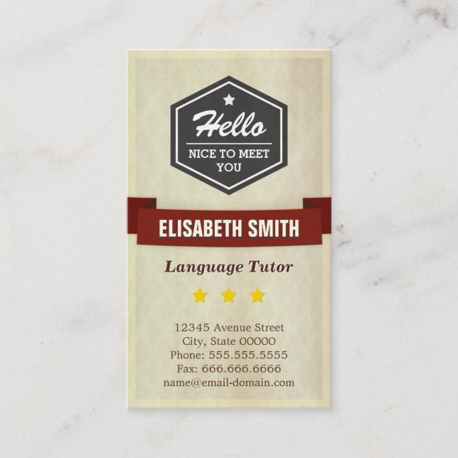 Carte De Visite Tutor de langue - Style de grunge rétro (Devant)