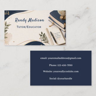 Carte De Visite Tutor/Educator Navy Blue & White Business Card