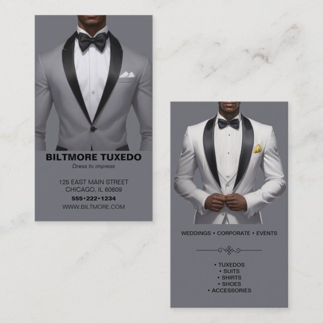 Carte De Visite Tuxedo Suit Mens Vêtements Moderne Propre (Devant / Derrière)