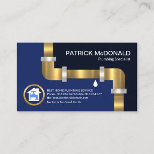 Carte De Visite Tuyau d'eau d'or Bleu Eaux de flottaison Plumber