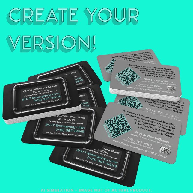 Carte De Visite Tuyaux en métal noir sur mesure, plombier Code QR  (Créateur téléchargé)