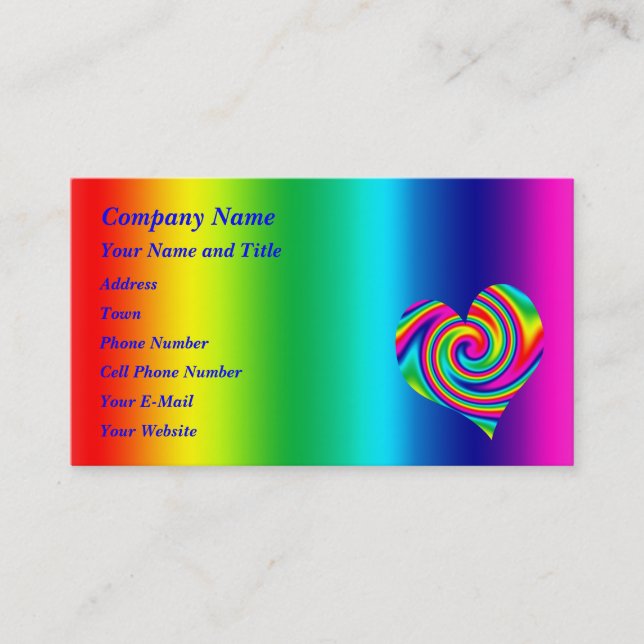 Carte De Visite Twirl arc-en-ciel en forme de coeur (Devant)