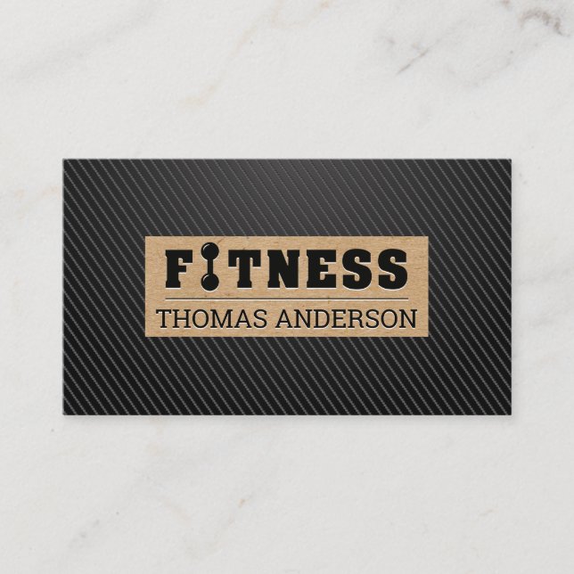 Carte De Visite Type de logo Fitness Barbell | Black Carbon Sleek (Devant)