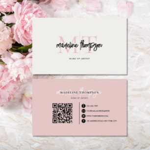 Carte De Visite Typographie Calligraphie Monogramme noir rose QR c