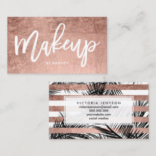 Carte De Visite Typographie chic de maquillage de palmiers roses