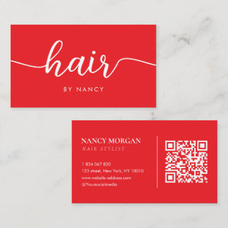 Carte De Visite Typographie de coiffeur Code Qr Rouge vif