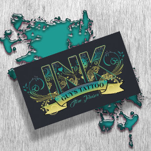 Carte De Visite Typographie de l'encre Tatoueur Artiste Turquoise/