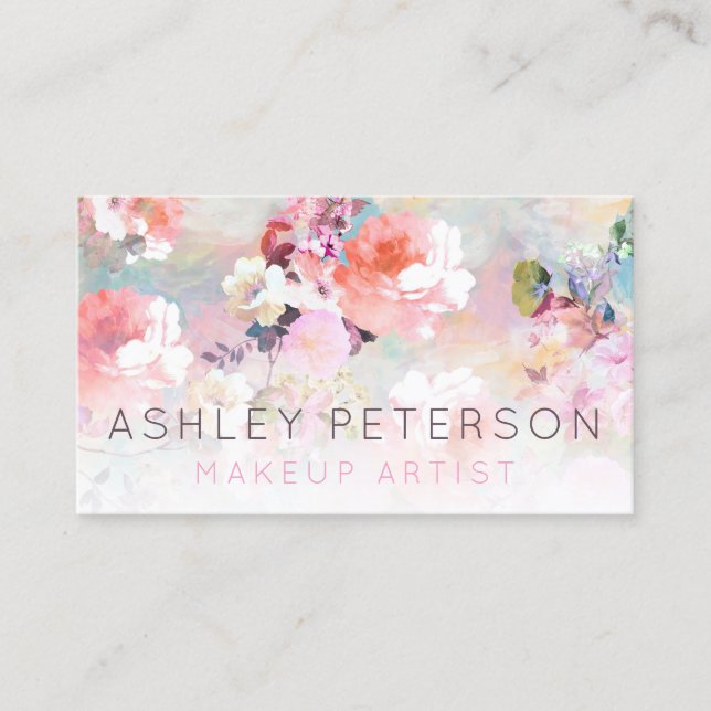 Carte De Visite Typographie de maquillage à l'aquarelle rose viole (Devant)