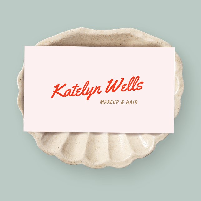 Carte De Visite Typographie de script manuscrite rouge rétro rose (Créateur téléchargé)