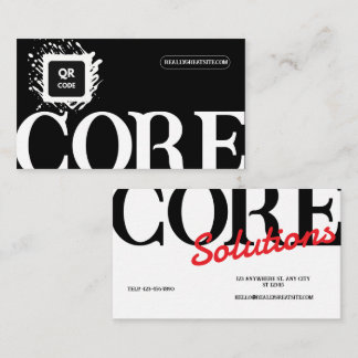 Carte De Visite Typographie Gras Moderne Code QR Noir Blanc et Rou