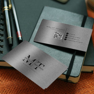 Carte De Visite Typographie moderne Black Metallic Code QR