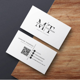 Carte De Visite Typographie moderne Monogramme Noir et blanc Code 
