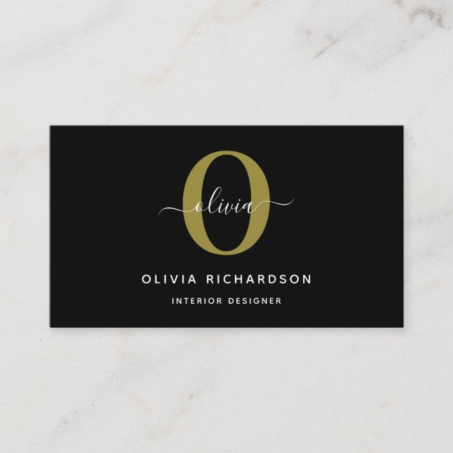 Carte De Visite Typographie Monogramme Nom du script Black White G (Devant)