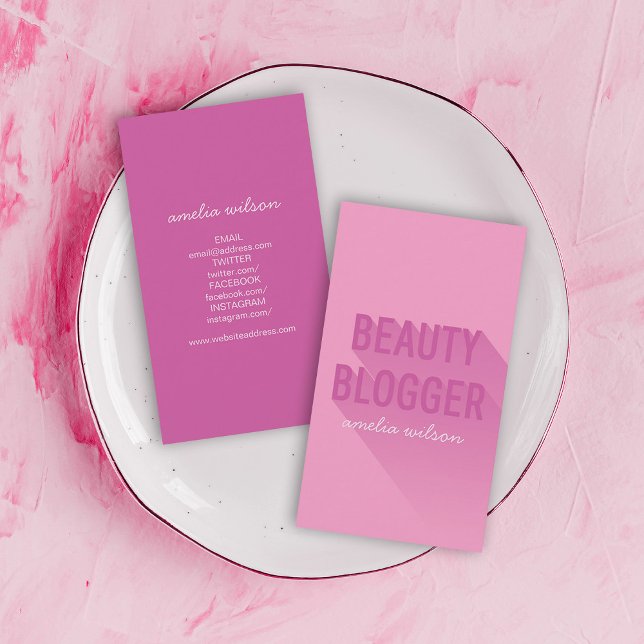 Carte De Visite Typographie Pink Purple Blogger Beauté Médias soci (Créateur téléchargé)