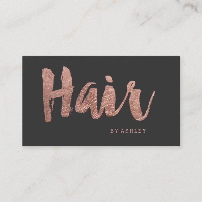 Carte De Visite Typographie rose moderne d'or de coiffeur (Devant)