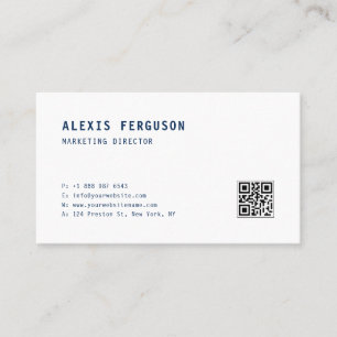 Carte De Visite Typographie simple bleu avec code QR Minimaliste